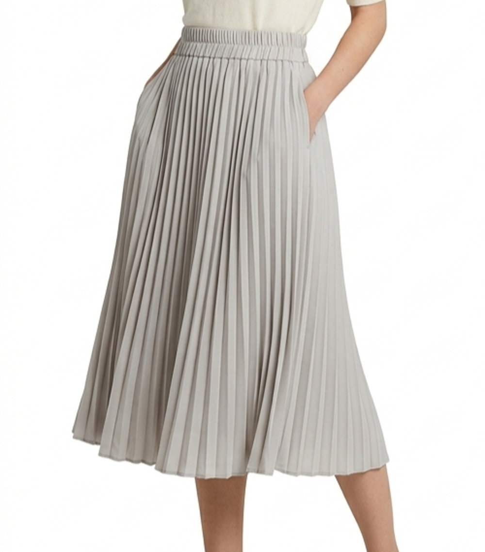 Urban Coco Pleated Midi Skirt Gray Large L Elastic Waist Accordium A-Line Pocket